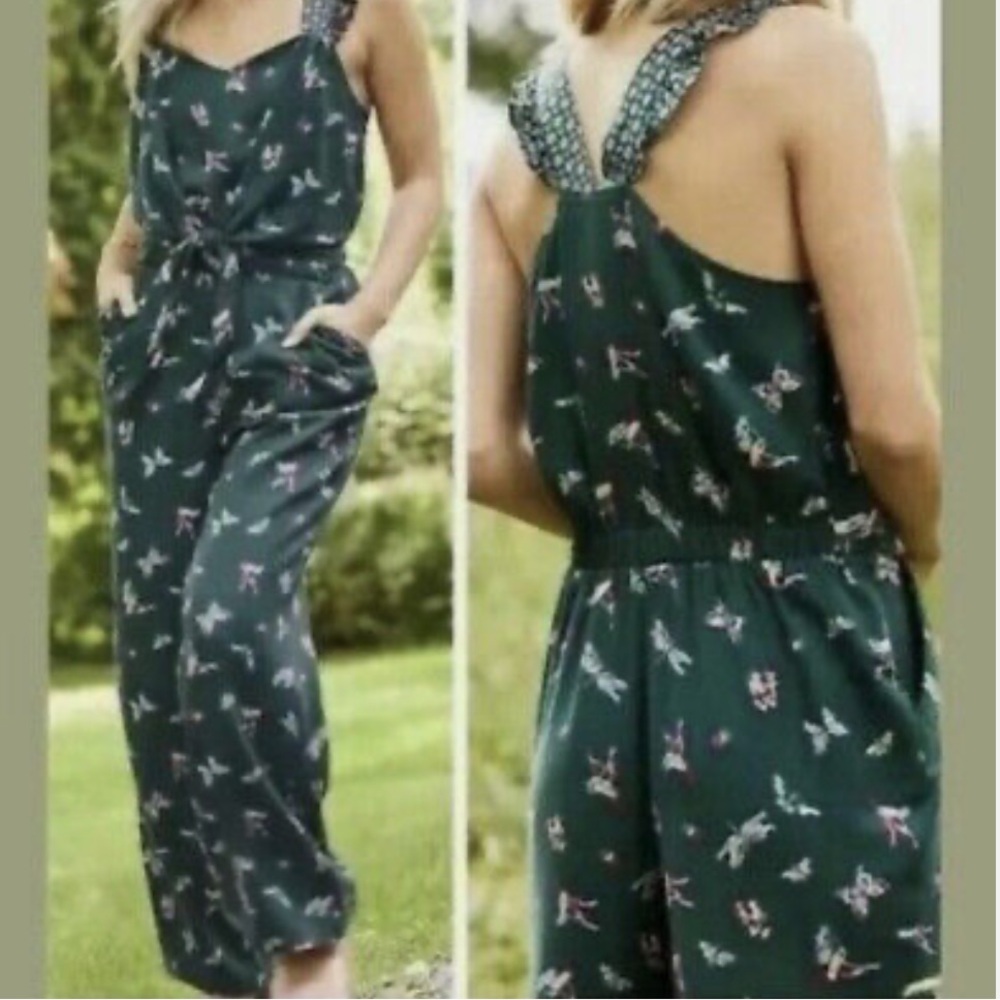 Matilda Jane Evergreen Dream Jumpsuit With Pockets Hummingbird Print NWOT Small - Picture 2 of 15
